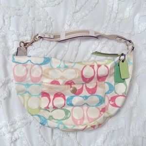 Coach bag, over the shoulder single strap, multi-colored